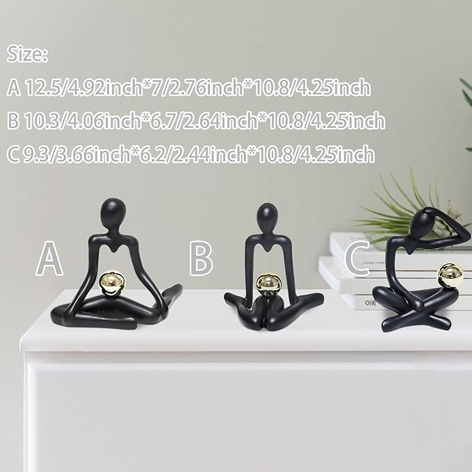 Zerzsy Thinker Statue Black Home Decor Large Abstract Art Sculpture, Set of 3 Thinker Sculptures Modern Abstract Resin Decoration on Bookshelf Table Desk for Living Room Office Bedroom