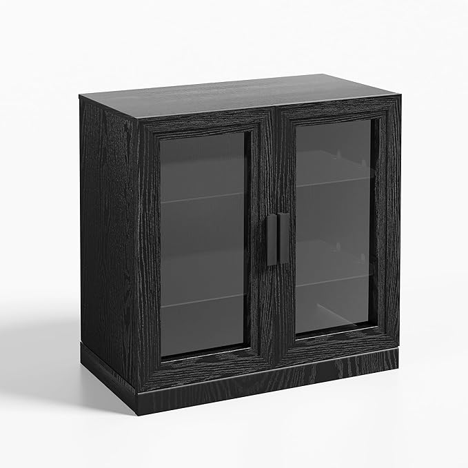 Casaphoria Adam Sideboard Buffet Cabinet with Storage, Display Cabinet with Glass Doors & Adjustable Shelves, 31" W x 36" H Buffet Cabinet for Entryway Kitchen Living Room, Black