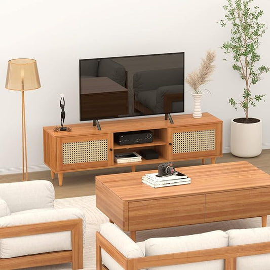 EasyCom TV Stand for 55 inch TV, Entertainment Center with Storage and Open Shelves