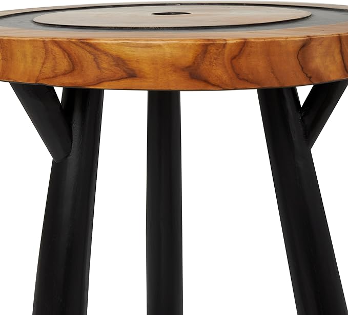 Deco 79 Teak Wood Geometric Side End Accent Table Layered Circle End Table with Black Legs, Side Table 20" x 20" x 22", Brown