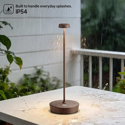 Cordless LED Table Lamp,Rechargeable Battery Desk Lamps, 3 Color Stepless Dimmable Metal Battery Table Lamps, Portable Waterproof Table Light for Indoor/Outdoor/Restaurant (Rust)