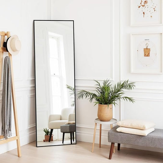 Mirror Full Length 59"x16" Rectangle Floor Mirror with Stand, Aluminum Alloy Frame & Shatterproof Glass Full Body Mirror, Freestanding Hanging or Leaning Wall Mirrors for Bedroom Closet Living Room