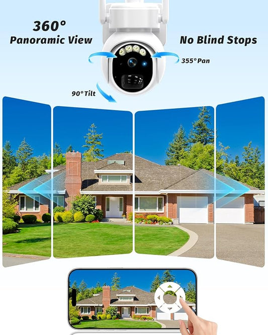 4gLte Cellular Security Camera, No WiFi Security Camera ,360°View PTZ, ABS Fireproof IP65 Waterproof, 2K HD Color Night Vision, Human Tracking, 2-Way Audio