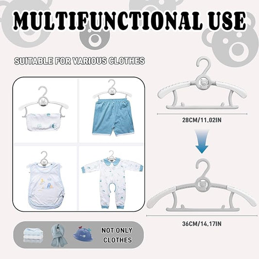 HGYZE Baby Nursery Closet Hangers, Ultra Thin Non-Slip and Extendable Laundry Infant Pant Hanger for Newborn Clothes - 20pcs Grey Gift - Adjustable Children Coat Hanger for Girl Boy Toddler Kids Child