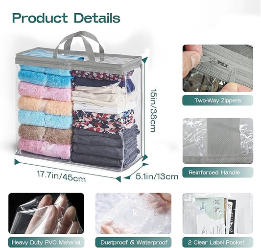 10 Pack Clear Storage Bags for Clothes, 22L Blanket Storage Bags, Under Bed Storage, Closet Organizers Bag, Upgraded Version Two-Way Zippers Design(Grey, 10PACK)