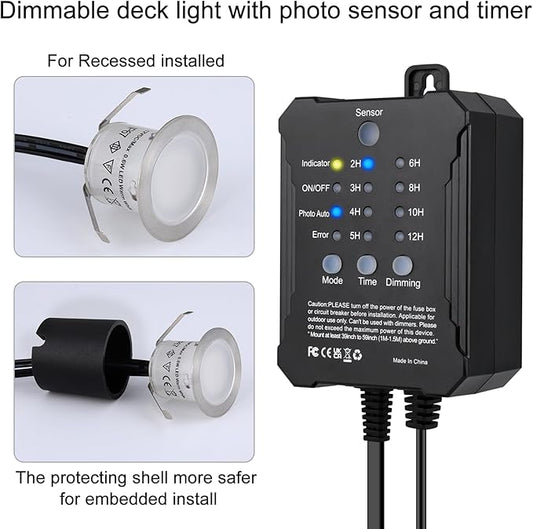 SMY Lighting Dimmable LED Deck Lights with Timer and Photocell Sensor and Protecting Shell φ32mm,20Pack Outdoor LED Smart Deck Lighting IP67 Waterproof for Garden,Yard Stair, Patio, Floor Decoration