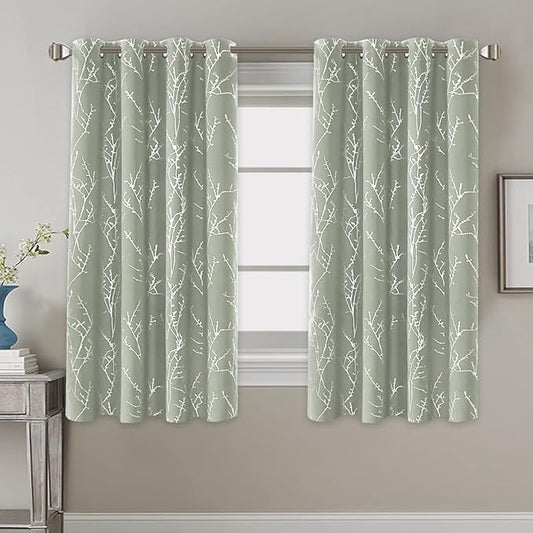 H.VERSAILTEX Blackout Curtains for Bedroom Foil Print Twig Tree Branch Thermal Insulated Grommet Curtain Drapes Light Blocking Thick Soft Window Curtains for Living 52 x 63 Inch, 2 Panels, Sage