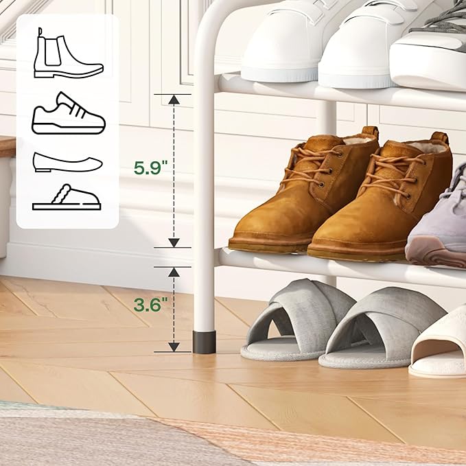 Shoe Rack for Closet, Black 2-Tier Expandable Closet Shoe Rack Metal Organizer, Heavy Duty Shoe Storage Shelf for Entryway, Doorway, Narrow Space