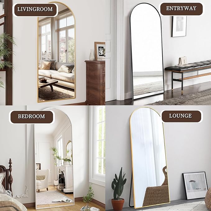 OGCAU Full Length Mirror, 65"x22" Arched Full Body Mirror, Hanging, Leaning or Standing, Wall Mounted for Bedroom Living Room, Gold
