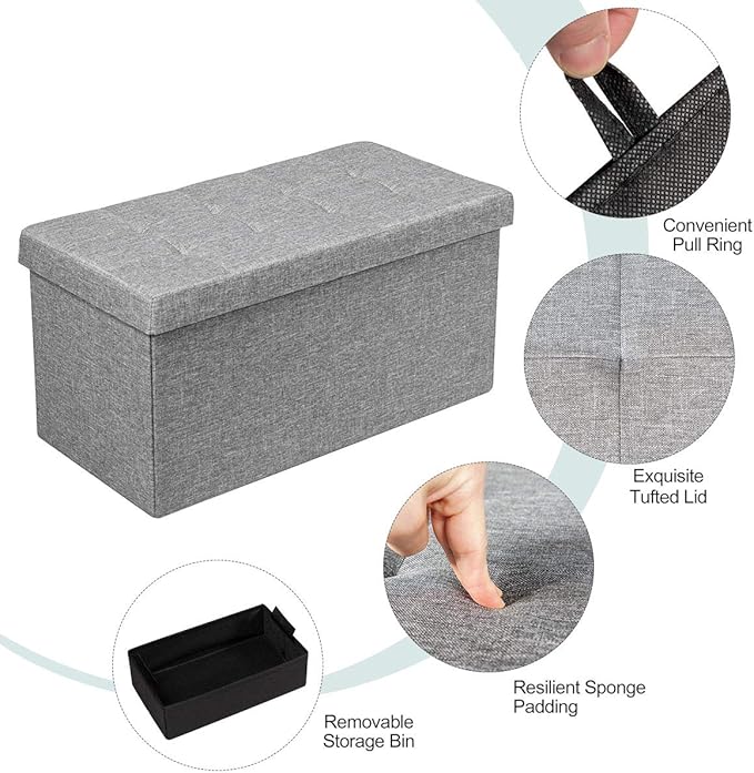 Giantex Storage Ottoman Footrest 31.5 Inch Fold-able Storage Organizers with Removable Storage Bin, Padded Seat for Living Room, Bedroom, Entryway