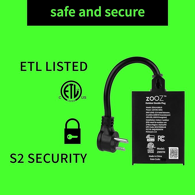Zooz 800 Series Z-Wave Long Range Outdoor Double Plug ZEN14 | Hub Required | Works with The Z-Box Hub, Home Assistant, and Hubitat