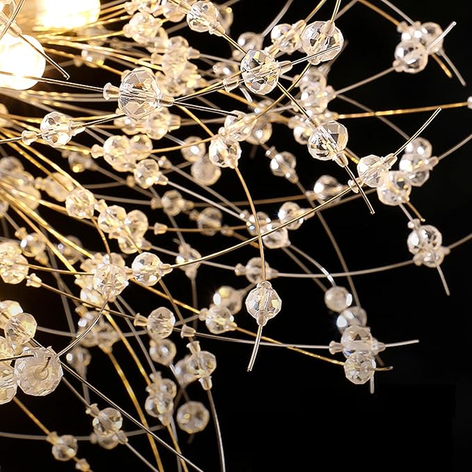 Crystal Flush Mount Ceiling Light Gold Modern Sputnik Firework Close to Ceiling Lamp LED Flower Ceiling Light Fixtures for Living Room Bedroom Kitchen Island Entryway Hallway Foyer 9 G9 Bulbs Included