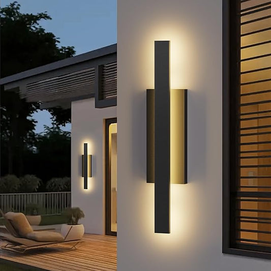 LamQee 31 inch Aluminum Long Outdoor Wall Lights, 3000K 1600LM 32W LED Modern Exterior Lighting Fixtures, IP65 Waterproof Matte Black Linear Outside Sconce Wall Mount for House Porch Patio Garage Door