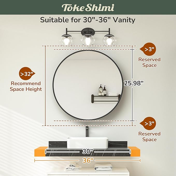 TokeShimi 26 x 26 Round Medicine Cabinet with Mirror, Brushed Nickel Circular Bathroom Medicine Cabinet with Stainless Steel Metal Frame, Detachable Shelves, Shatterproof, Wall Mounted Only