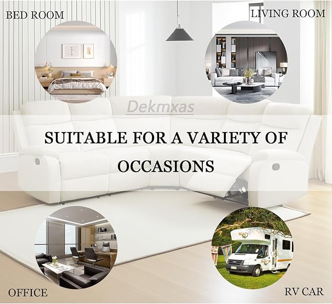 Living Room Furniture Set L-Shaped Sectional Sofa Fluff Fabric Recliner Adjustable Manual Sofa Set for Living Room, Office,Apartment,Rv Car(Off-White)