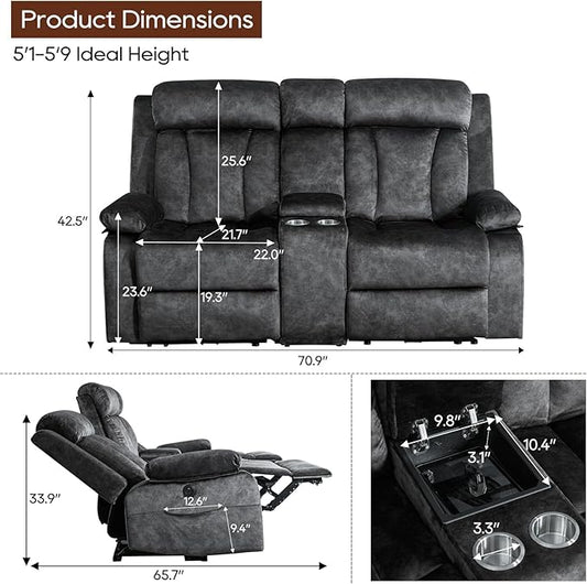GUEAPY Power Recliner Sofa and Loveseat Set, 2 Piece Reclining Couch Set for Living Room, Office or Home Theater, Electric Reclining Sofa Set with Padded Seats and Cup Holders (Grey, Loveseat + Sofa)
