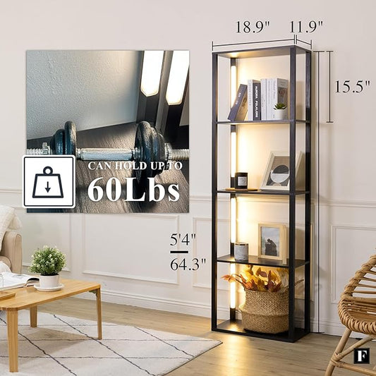 FENLO RGB Floor Lamp with Shelves Fancy Pro, Dimmable Display Shelf Lamp with Color Temperature Control, App & Remote, Bright Long-Lasting Integrated LED