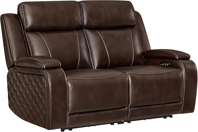 Watson & Whitely Genuine Leather Power Loveseat Recliner Sofa, Zero Gravity Reclining Loveseat with Power Headrest & Hidden Storage, Charging Ports, Dual Recliner Sofas for Living Room, Dark Brown
