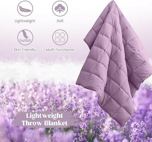 puredown® Soft Feather Down Throw Blanket Lightweight Packable Couch Throw for Indoor and Outdoor Use, Throw 50"X70",Lavender