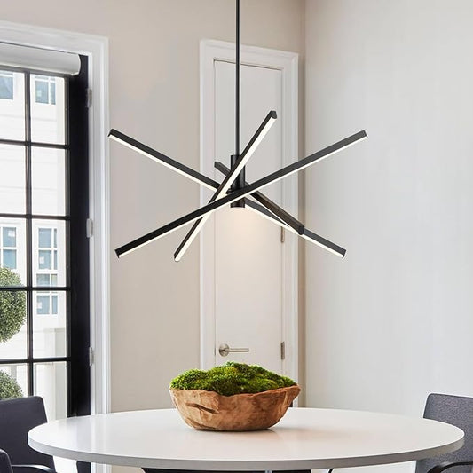Y'INSP Modern Sputnik Chandeliers LED Linear Chandelier Light Black Pendant Light for Dining Room Kitchen Island Bedroom Living Room LED Embedded Pendant Lighting Fixture