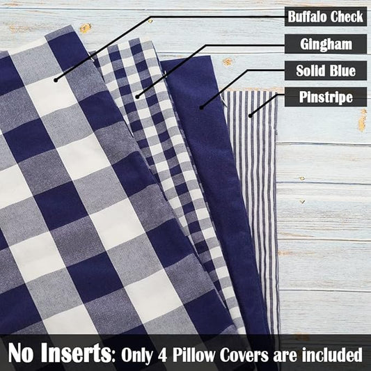 CARRIE HOME Navy Blue Outdoor Buffalo Plaid 20x20 Throw Pillow Covers Set of 4, Checkered Blue and White Decorative Pillow Covers 20 x 20, Farmhouse Decor Throw Pillows for Porch and Patio