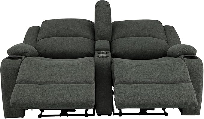 RecPro Charles Powered Double Recliner Sofa & Loveseat | Wall Hugger RV Furniture | Cloth (Fossil, 64")