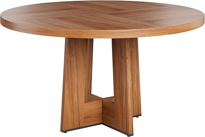 IDEALHOUSE 47" Round Dining Table, Kitchen Table for 4-6 People, Circle Tables with Sturdy Pedestal Base, Space Saving Dinning Room Furniture for Living Room, Kitchen, Brown
