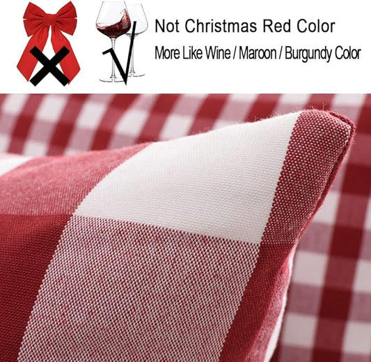 CARRIE HOME Red Plaid Decorative Throw Pillow Covers 20x20 Set of 4, Burgundy Red and White Christmas Couch Pillows 20 x 20, Red Buffalo Checkered Living Room Decor Pillows Also for Front Porch