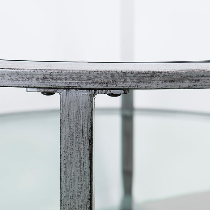 SEI Furniture Jaymes Metal & Glass 36" Round 2-Tier Coffee Table, Silver/Black Distressing