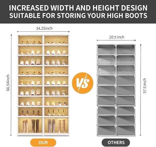 9-Tier Foldable Shoe Rack Organizer for Closet,36Pairs Collapsible Plastic Shoe Shelf,Large Shoes Cabinet with Door,Clear Stackable Storage Box Easy Assembly