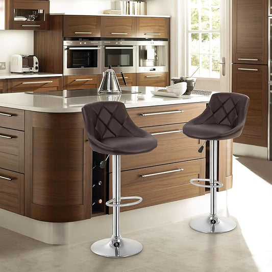 FDW Bar Stools Set of 2 Bar Stools Swivel Stool Height Adjustable Bar Chairs with Back PU Leather Swivel Bar Stool Kitchen Counter Stools Dining Chairs