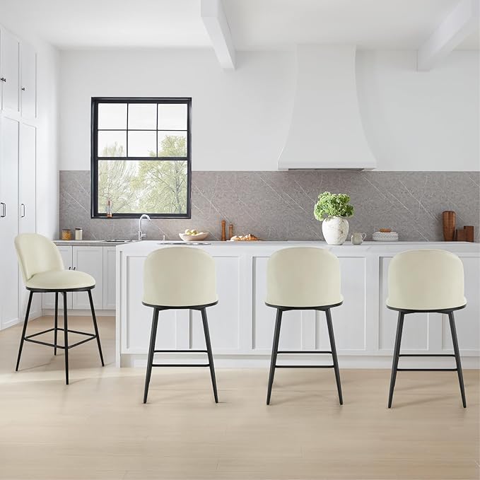 Swivel Bar Stools Set of 2, 26" H Upholstered Faux Leather Barstools with Backs,Counter Height Stools with Metal Legs for Kitchen Island,Cream,1 Box