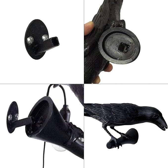 Crow Wall Lamp, Unique Gothic Raven Birds Wall Sconce Light for Bedside Bedroom Living Room Farmhouse Decor (Left Black Wall Lamp)