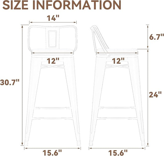 Yongchuang 24 inch Barstools Set of 2 Counter Height Bar Stools Farmhouse Kitchen Metal Bar Chairs with Wood Seat Low Back Cream White