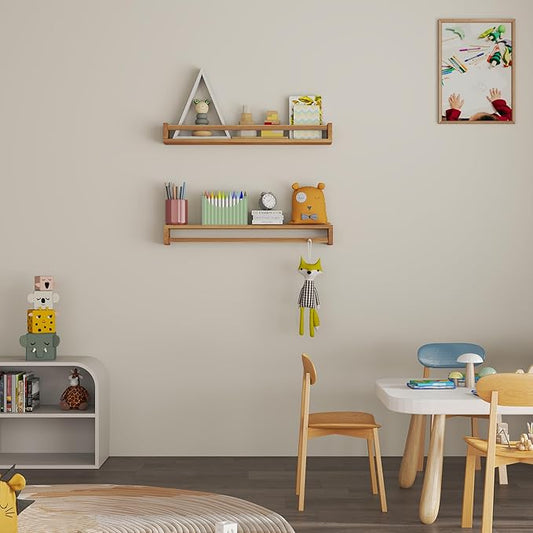 Heimlove Nursery Floating Shelves, Solid Wood Nursery Book Shelves for Wall, 32 inch Bookshelf for Kids, Mounted Shelves for Books,Toys and Decor Storage, Set of 3