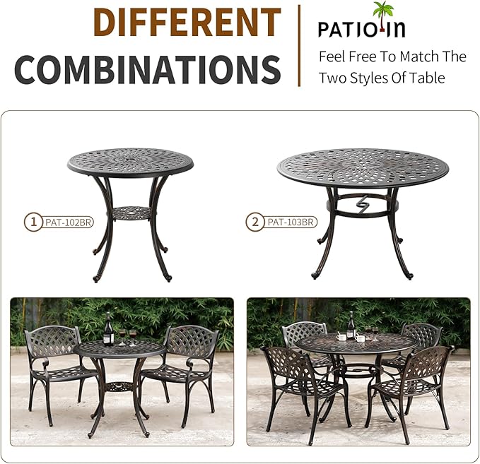 Outdoor Cast Aluminum Chairs Set of 2, Patio Dining Chair with Armrest, All-Weather Patio Bistro Chair Set with Adjustable Foot Pads for Balcony, Lawn, Garden, Backyard
