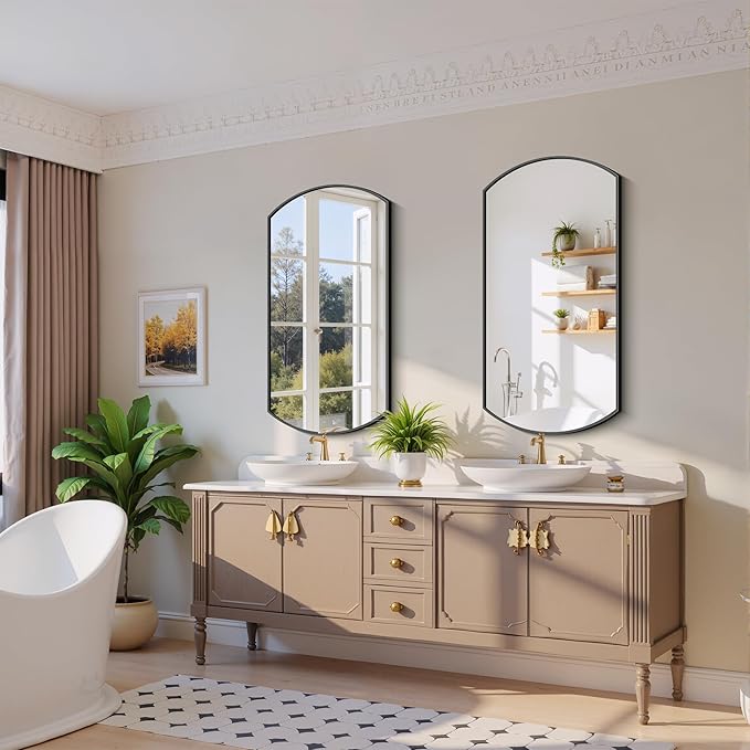 Bathroom Mirror, 20x40 Inch Black Oval Wall Mounted Mirror with Thin Metal Frame, Modern Bathroom Vanity Mirrors for Over Sink, Entryway, Living Room, Bedroom