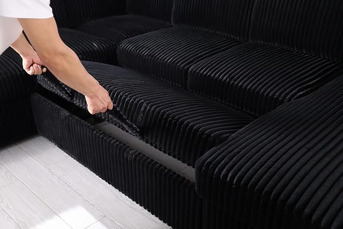 ERYE Oversized U-Shaped Pull Out Sleeper Couch Bed, Modern U Shaped Sleeper Sectional Sofa Corduroy Corner Convertible Sofa Bed with Storage Chaise Lounge and Cabinet