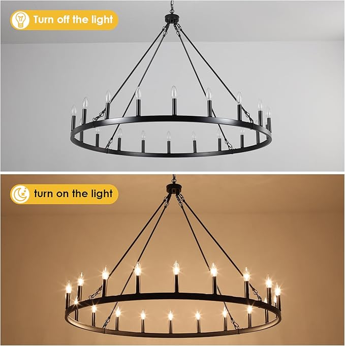 Black Wagon Wheel Chandelier 20-Light 48" Large Black Farmhouse Chandelier High Ceiling Light Fixture for Living Room Entryway Hallway Kitchen Island