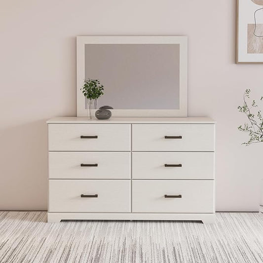 Signature Design by Ashley Stelsie Vintage Smooth-Gliding 6-Drawer Dresser and Mirror with Safety Stop, White