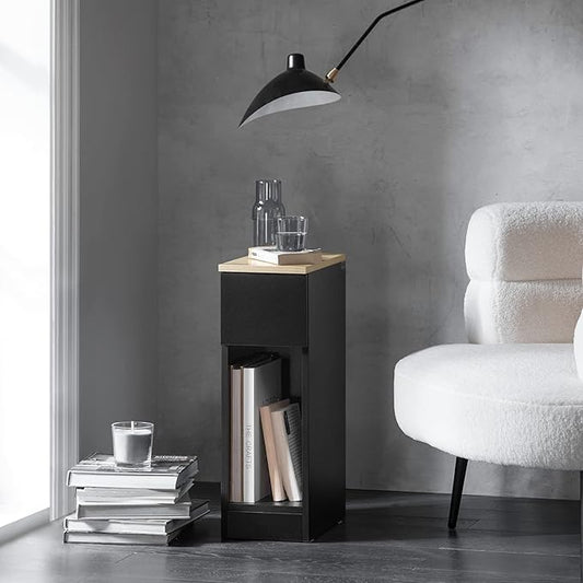 SoBuy Narrow NightStand – Slim Bedside Table with Drawer & Shelf, Small Black End Table for Bedroom, Couch, Entryway, Compact Skinny Night Stand for Small Spaces, FBT111-SCH