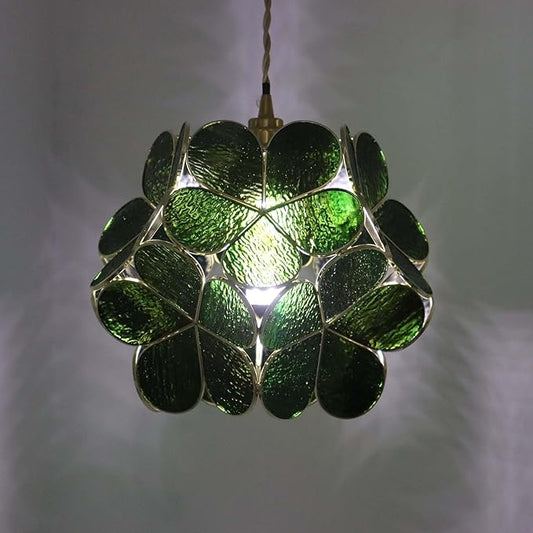 Bieye L11041 Petals Tiffany Style Stained Glass Ceiling Pendant Light for Home Decoration (Textured Deep Green, 12" Cherry Blossom)
