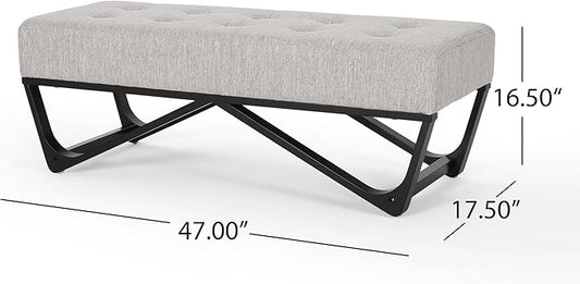 Ball & Cast Modern Tufted Upholstered Entryway Bench Ottoman, 47.5" Padded Bed of End Stool Seating with Faux Wooden Frame, for Living Room Bedroom Kitchen, Grey