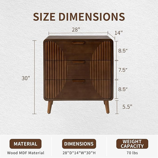 COSIEST Walnut Accent Cabinet with 3 Drawers, Sideboard Buffet Cabinet for Entryway, Living Room, Bedroom (Brown, Stripe Pattern)