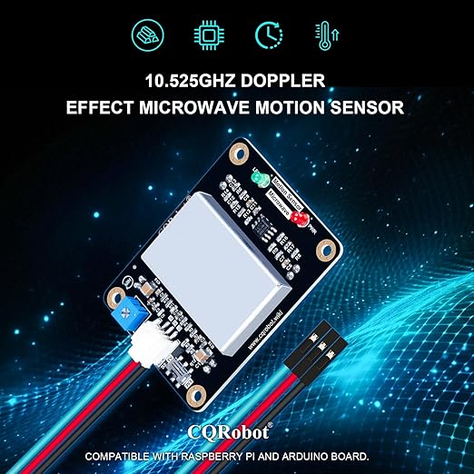 CQRobot 10.525GHz Doppler Effect Microwave Motion Sensor Compatible with Raspberry Pi and Arduino Motherboard. for Industrial, Measurement, Automatic Doors, Smart Lights, Reversing Radar, etc.