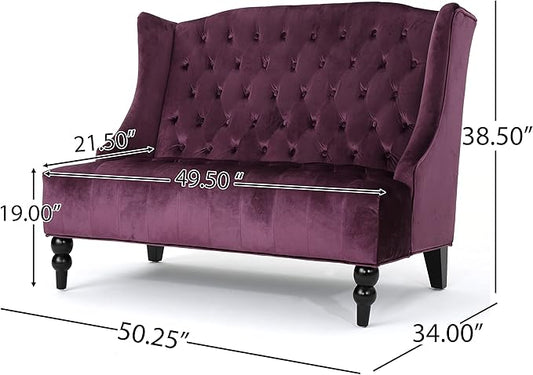 Modern Tufted Velvet Loveseat, 2 Seat Couch Sofas with High Back Thick Padded Cushioned Seats for Living Room, Victorian Style, Raisin