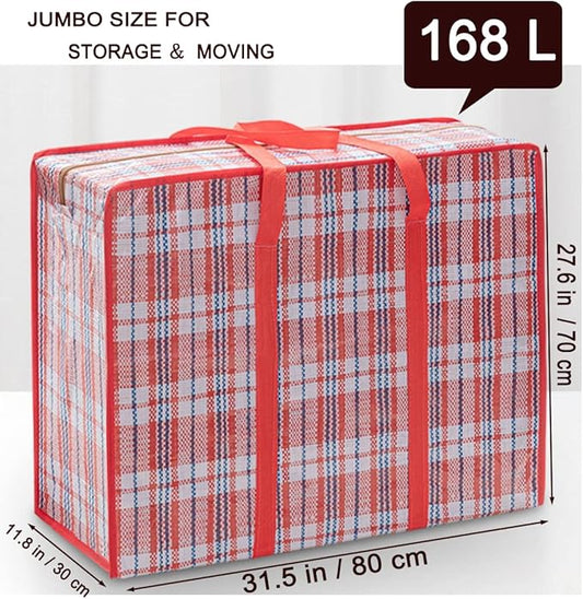 Heavy Duty Jumbo Moving Bags, 168L Oversize Organizer Storage Bags With Durable Zippers for Clothes Comforter Pillow, Water-proof Totes for Carrying Camping Bedding (Set of 4) Red