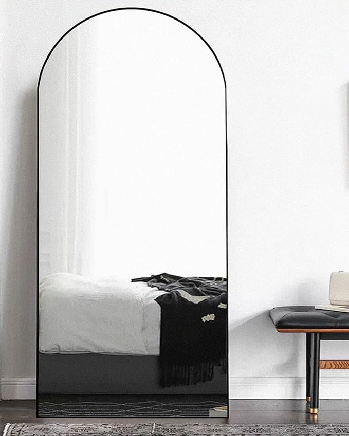 Arched Floor Mirror, 77"38" Full Length Mirror with Stand, Freestanding, Aluminum Frame - Black