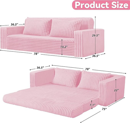 HABUTWAY Folding Sofa Bed, 2 in 1 Convertible Sleeper Chair with 2 Pillows, Portable Fold Out Chair Bed with Armrest, Comfy Floor Couch, Lazy Sofa for Living Room Bedroom Dorm Home Office, Pink
