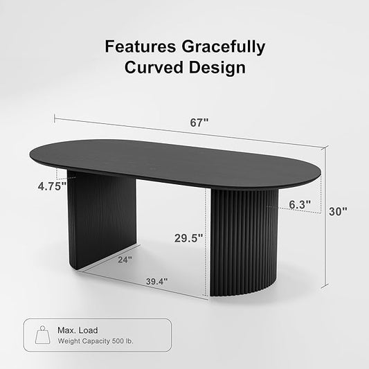 Casaphoria 67" Oval Dining Table, Modern Kitchen Table for 4-6, Farmhouse Style Large Table, Easy Assembly for Living Room, Kitchen and Bar, Black